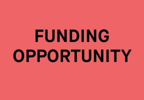 Black text on a plain coral red background reads: FUNDING OPPORTUNITY
