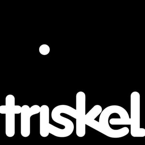 Rectangular logo text graphic. White text on a solid black background reads: triskel