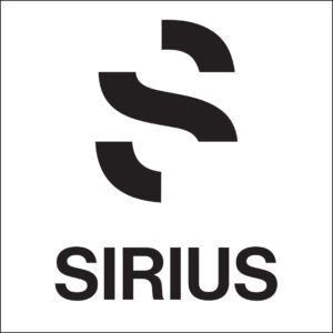 Logo for Sirius Arts Centre. Black text on a white back ground and a stylised large 'S'