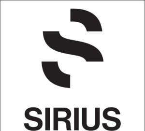 Logo for Sirius Arts Centre. Black text on a white back ground and a stylised large 'S'