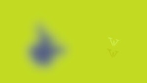 This is a still from the film ‘Hook, Spill, Cry Your Eyes Out’ (2020) by Irish filmmaker Lisa Freeman. The image depicts a solid neon green colour, with a blurred blue shape visible on the left side. On the right side, a digital letter W in a lighter shade of neon green appears to be floating, casting a shadow below itself.
